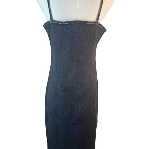 Topshop Size 8 Black Denim Spaghetti Strap Midi Front Slit Jean Dress - Picture 11 of 15